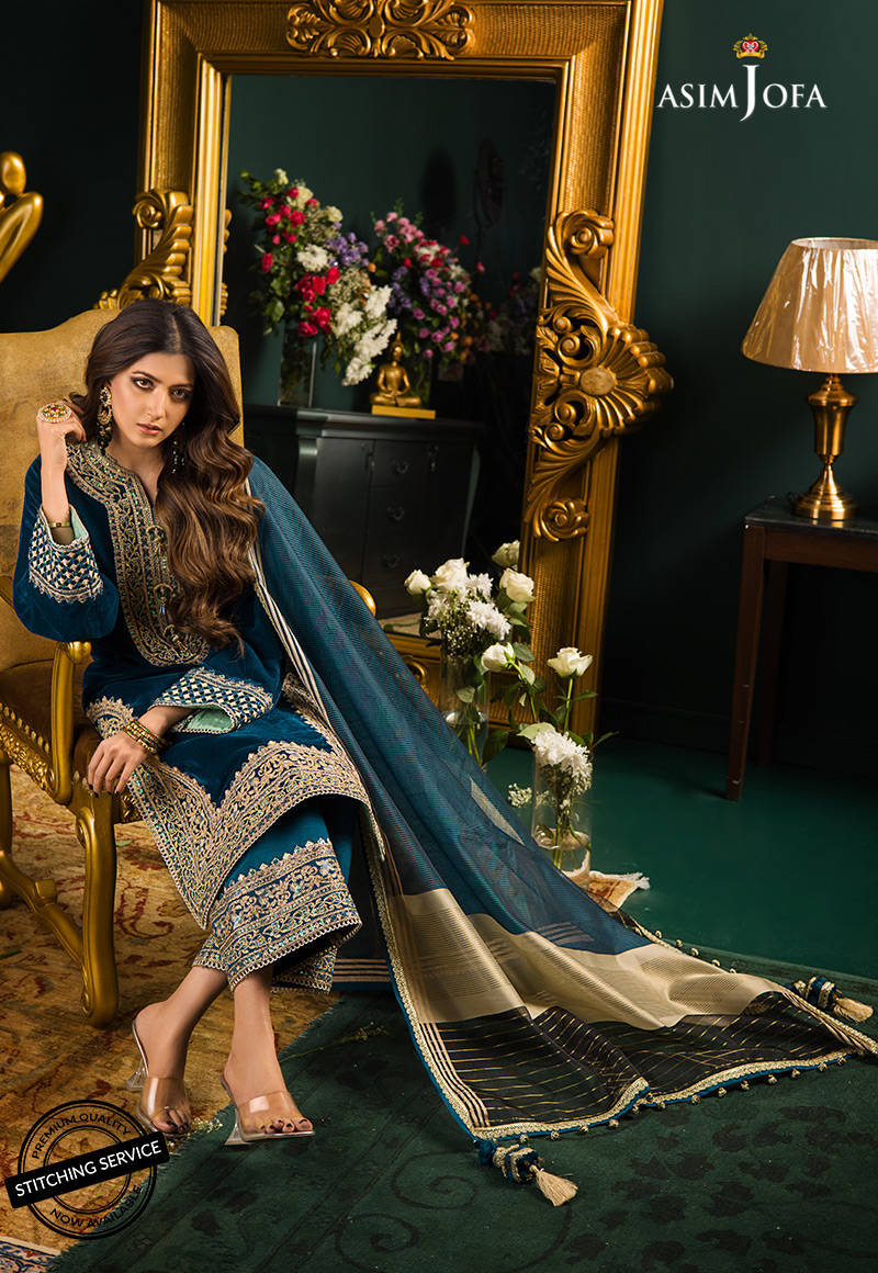 MP524 - Winter Heavy Embroidered Velvet Dress with Silk Trouser
