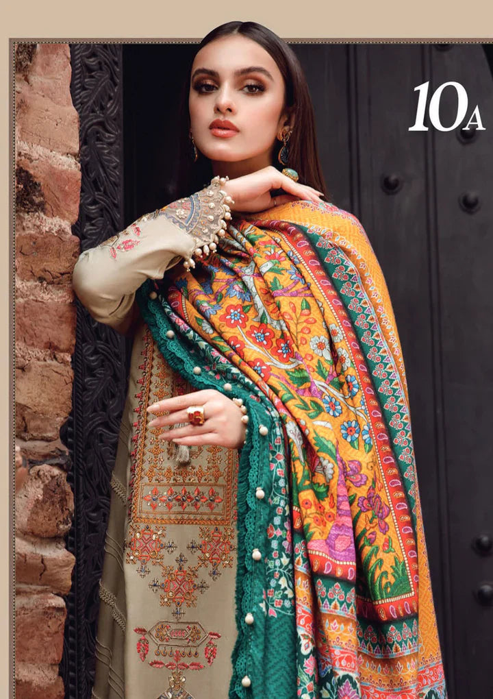 MP539-WINTER 3PC Dhannak Embroidered suit with Printed Shawll