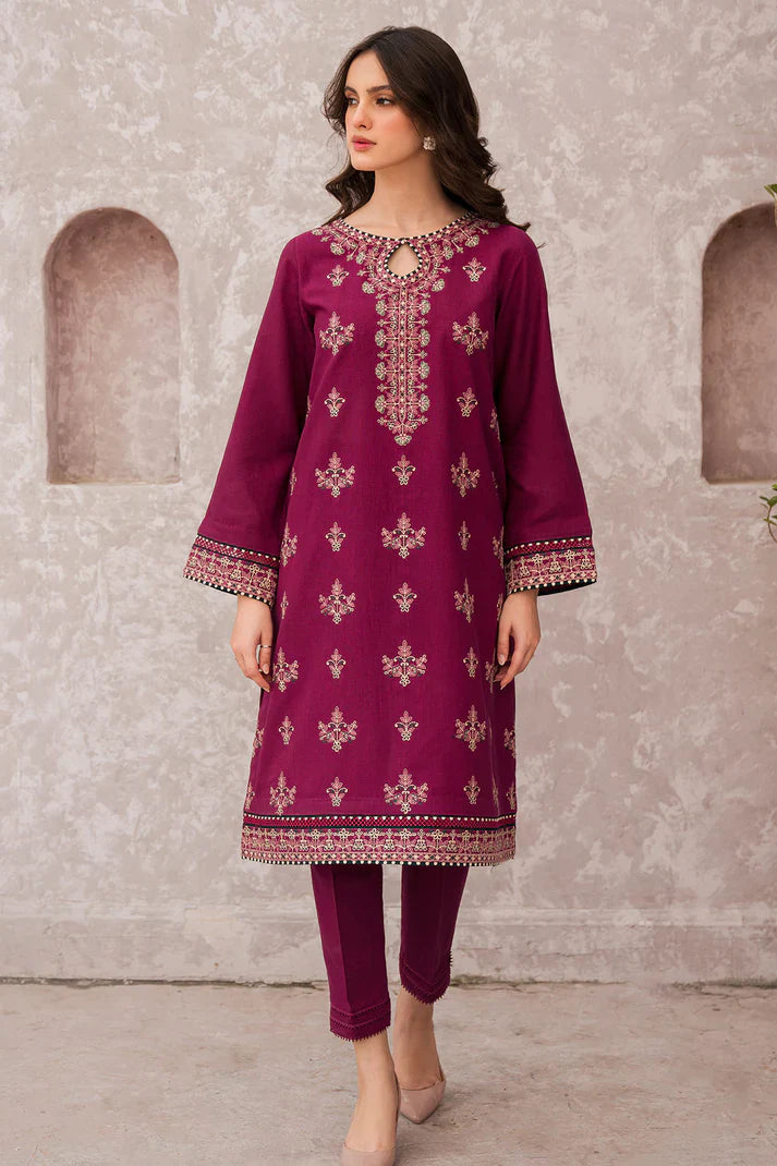 MP619-WINTER 3PC Dhannak Embroidered suit with Printed Shawll