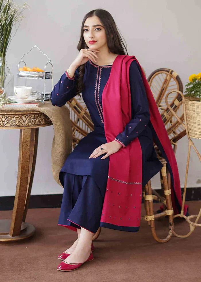 MP505-WINTER 3PC Dhanak suit with Embroidered Shawll