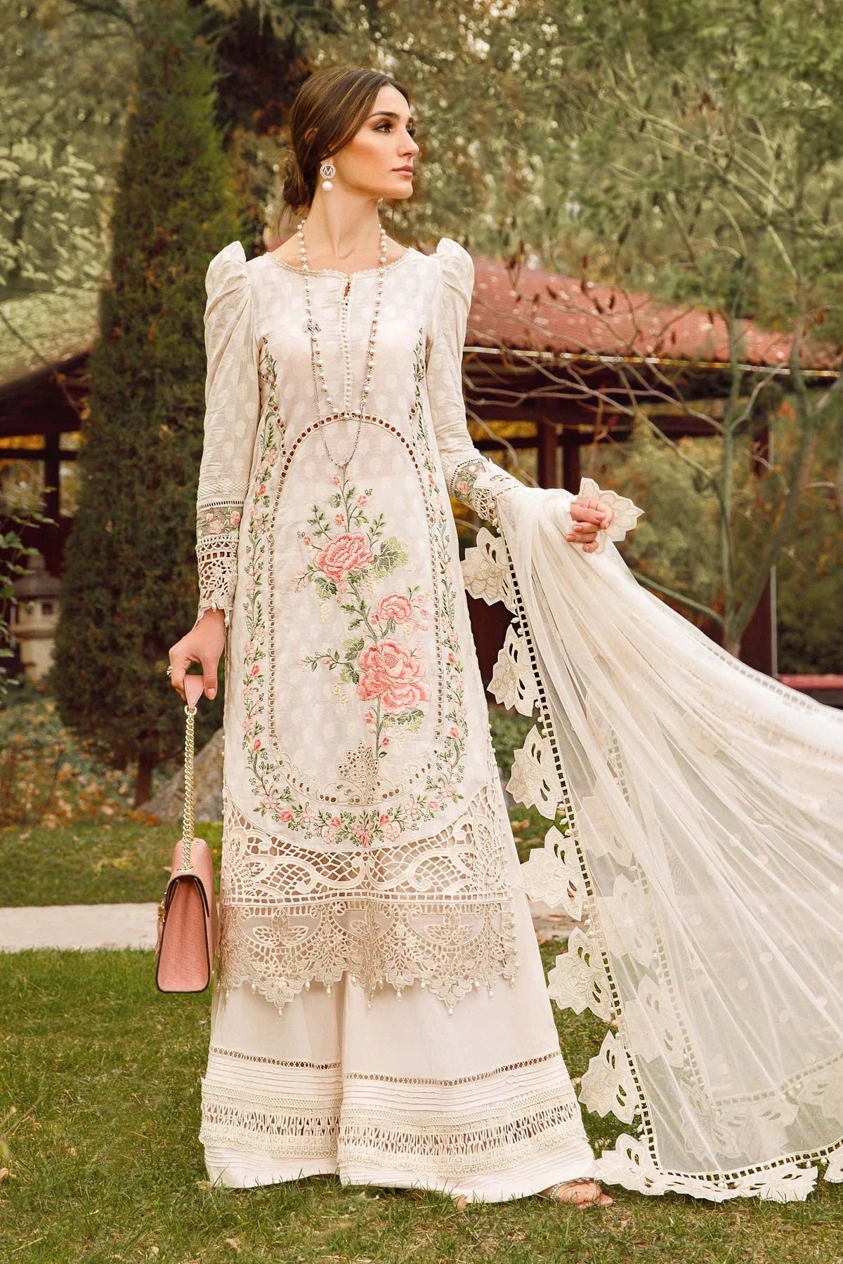 MP203-3PC Lawn Heavy Embroidered Sequence Work With Organza Embroidered Dupatta