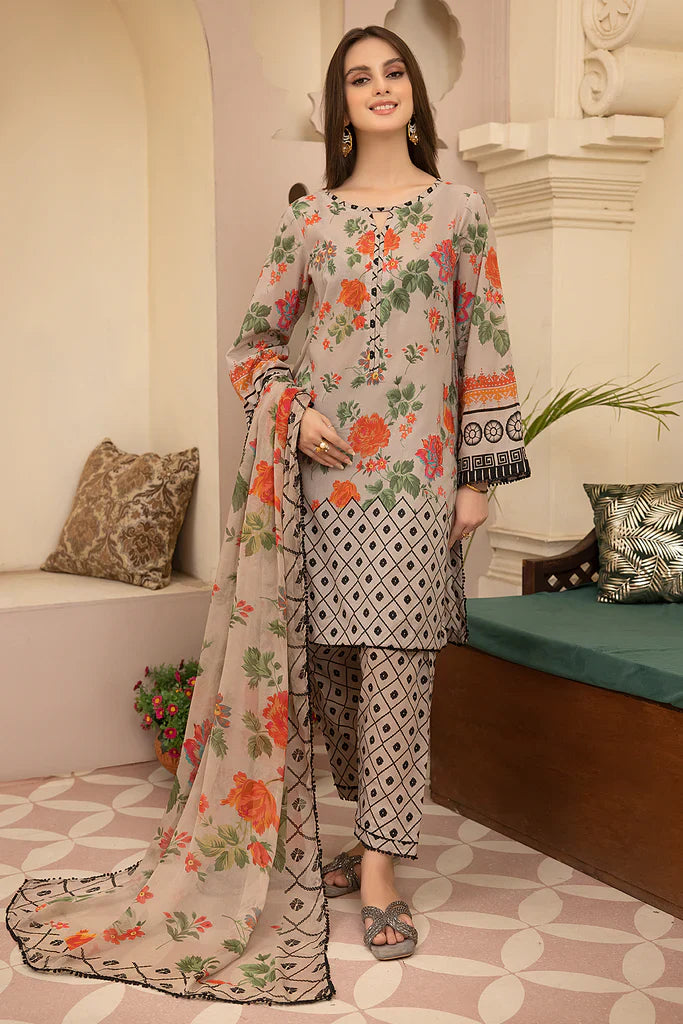 MP700-3PC Lawn Digital Printed Shirt With & Digital Printed Bamber Chiffon Dupatta