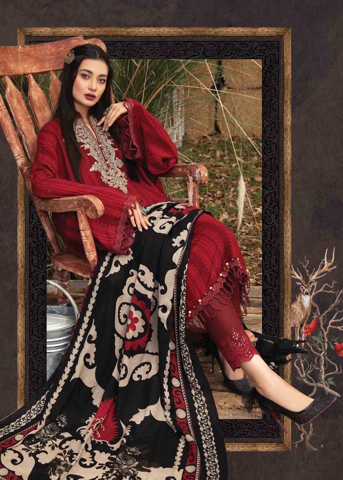MP520-WINTER 3PC Dhannak Embroidered suit with Printed Shawll