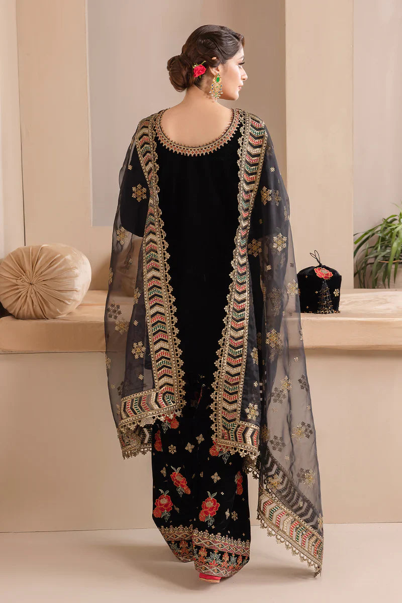 MP577-Embroidered Velvet Dress With Organza embroidered Dopata