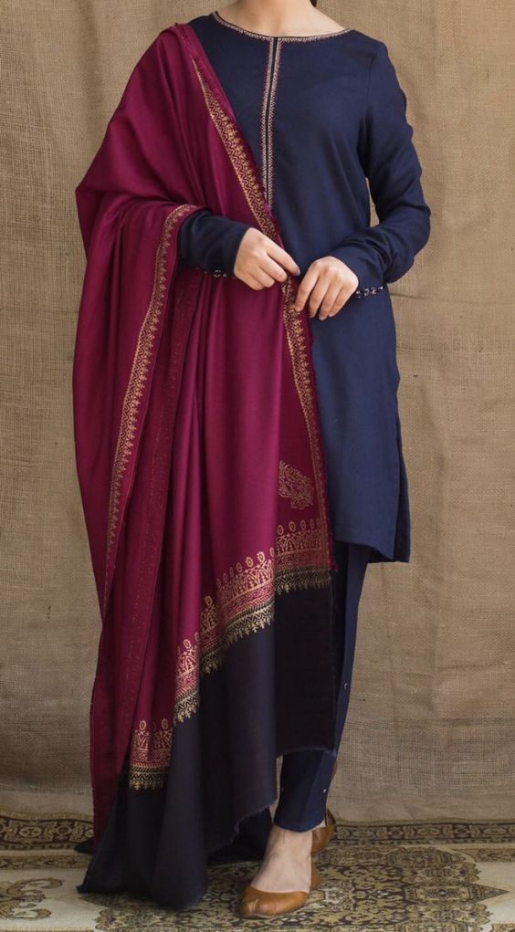 MP504-WINTER 3PC Dhanak suit with Embroidered Shawll