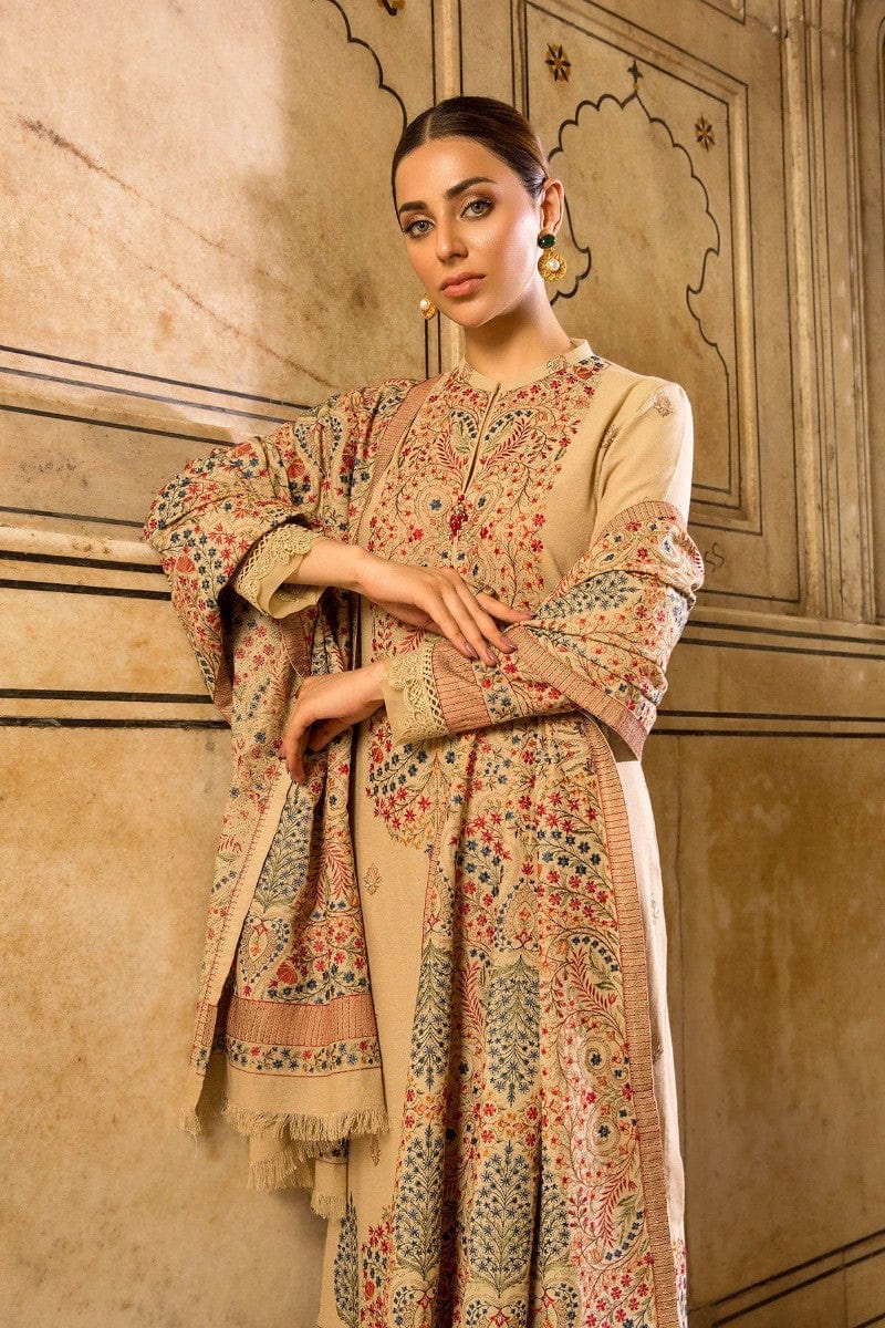 MP528-WINTER 3-Pc Embroidered Dhanak Suit with Heavy Embroidered Dhanak Shawl