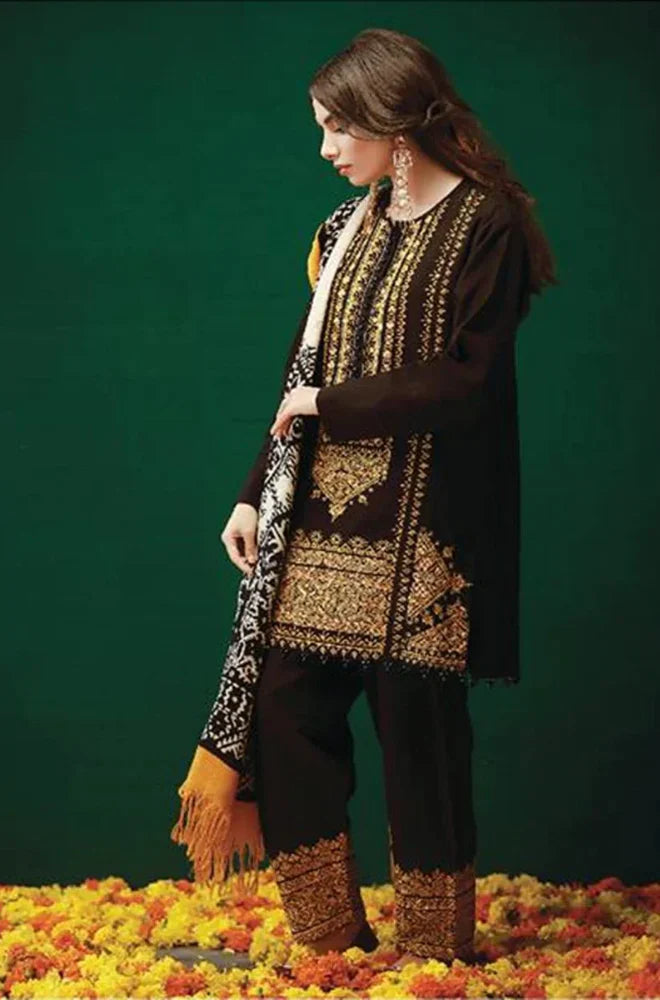 MP510-WINTER 3PC Khaddar Embroidered Suit with Printed Wool Shawll Winter