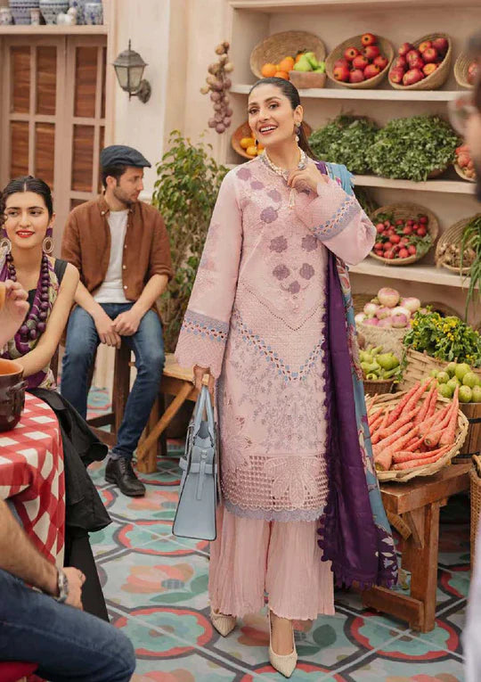 MP714-SUMMER MUSHQ 3PC EMBROIDERED LAWN SUIT WITH PRINTED SILK DUPATTA