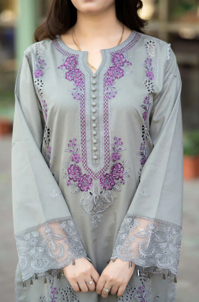 MP1101 - Winter Unstitched 3PCs Embroidered Dhanak Dress With Embroidered Chiffon Dupatta