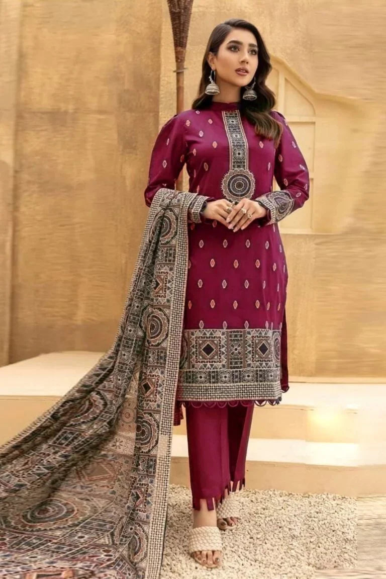 MP512-WINTER Embroidered Dhanak Suit with Heavy Embroidered Dhanak Shawll