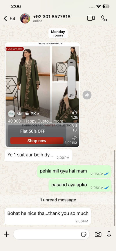 WhatsApp review from Hurria Sheikh
