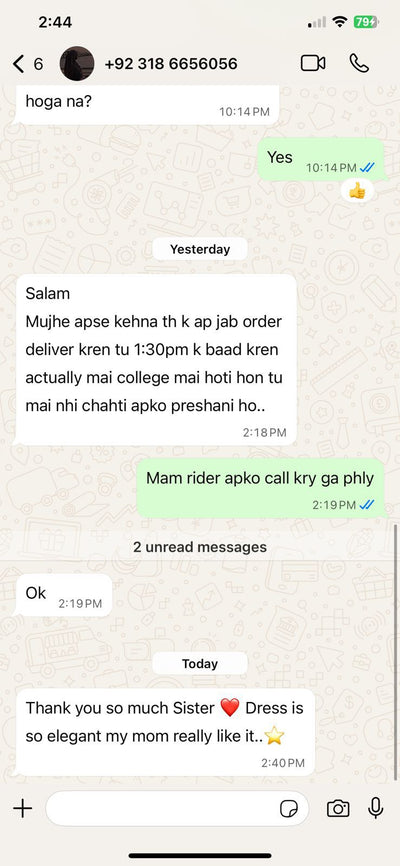WhatsApp review from Hurria Sheikh