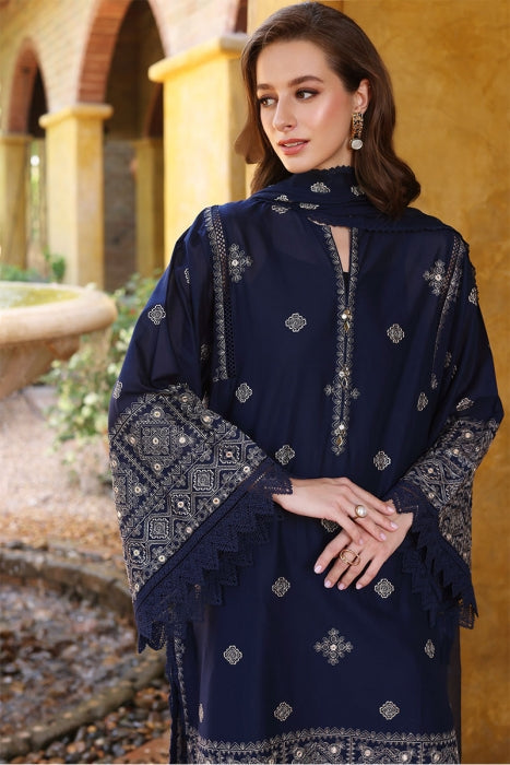 MP514 - WINTER BAREEZE-EMBROIDERED 3PC Linen DRESS WITH EMBROIDERED CHIFFON DUPATTA