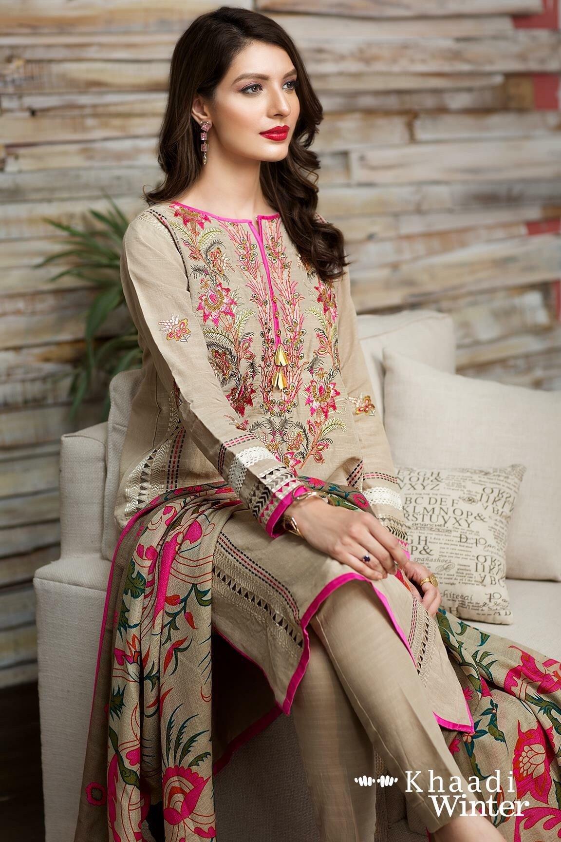 MP530-WINTER 3PC Khaddar Embroidered Suit with Printed Wool Shawll