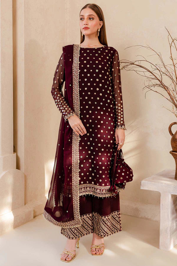MP1104 - Winter Unstitched 3PCs Embroidered Velvet Dress With Embroidered Organza Dupatta