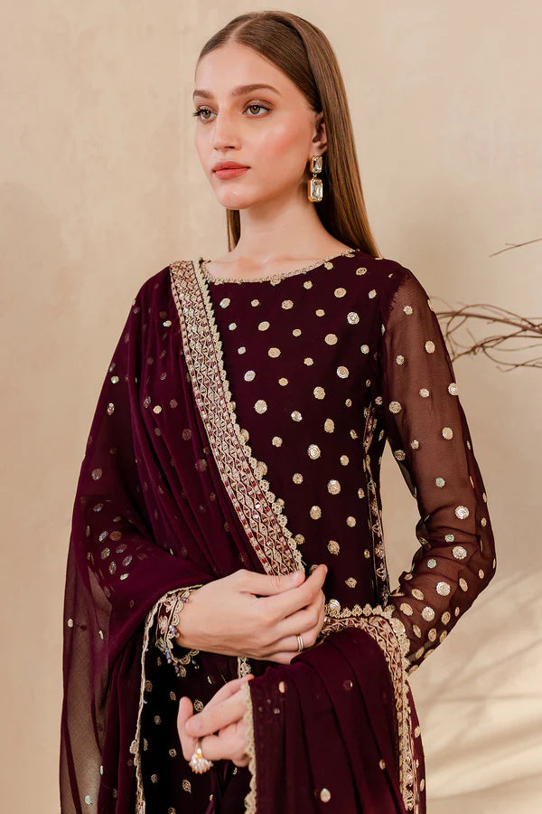 MP1104 - Winter Unstitched 3PCs Embroidered Velvet Dress With Embroidered Organza Dupatta
