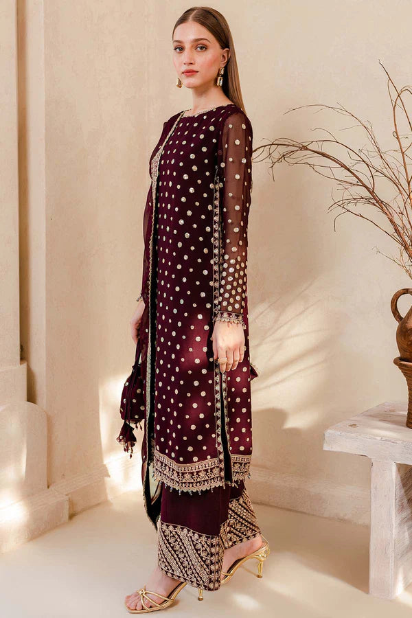 MP1104 - Winter Unstitched 3PCs Embroidered Velvet Dress With Embroidered Organza Dupatta