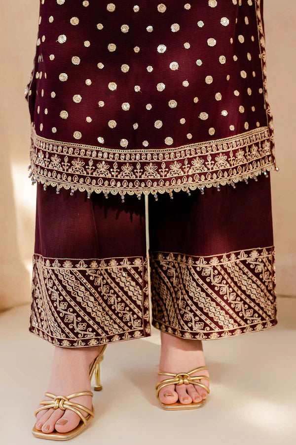 MP1104 - Winter Unstitched 3PCs Embroidered Velvet Dress With Embroidered Organza Dupatta