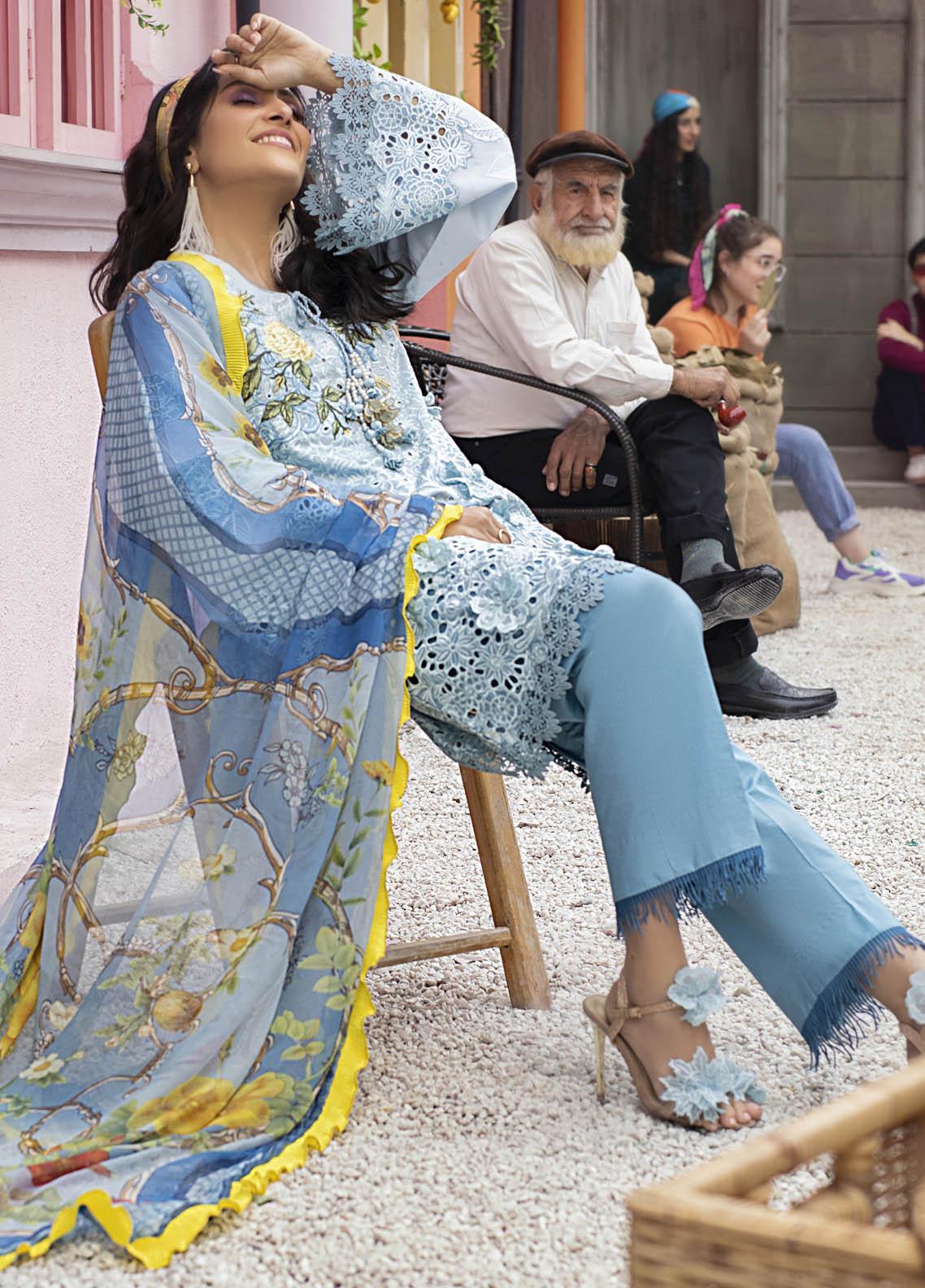 MP713-SUMMER MUSHQ 3PC EMBROIDERED LAWN SUIT WITH PRINTED SILK DUPATTA