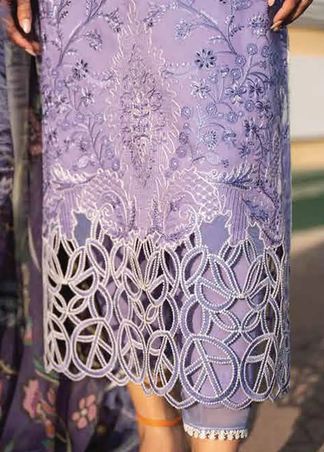 MP204-3 Piece Unstitched Heavy Embroidered Lawn Suit With Digital Printed Silk Dupatta