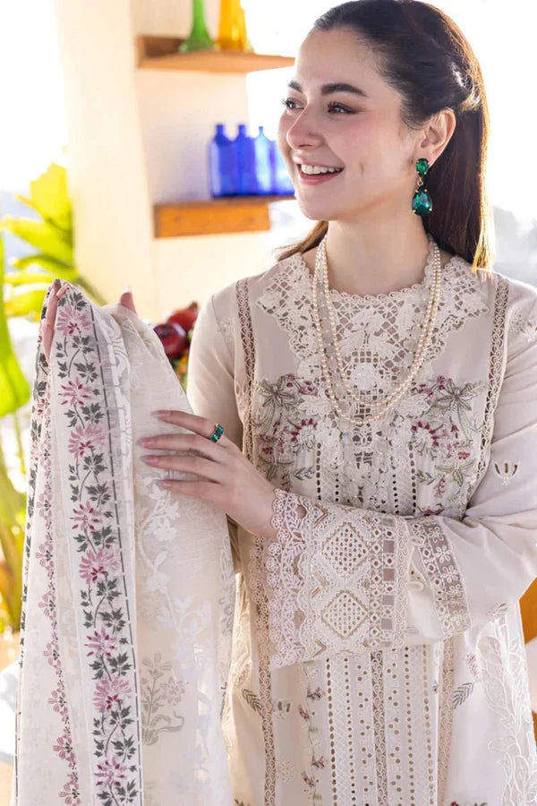 MP1316 - QALAMKAR - 3PC LAWN CHIKANKAARI EMBROIDERED SHIRT WITH ORGANZA EMBROIDERED DUPATTA AND TROUSER