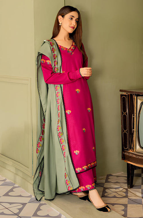 MP571-WINTER 3PC Dhanak suit with Embroidered Shawll