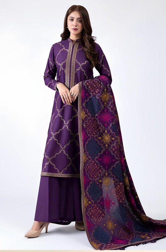 MP603-WINTER 3-Pc Embroidered Dhanak Suit with Heavy Embroidered Dhanak Shawll