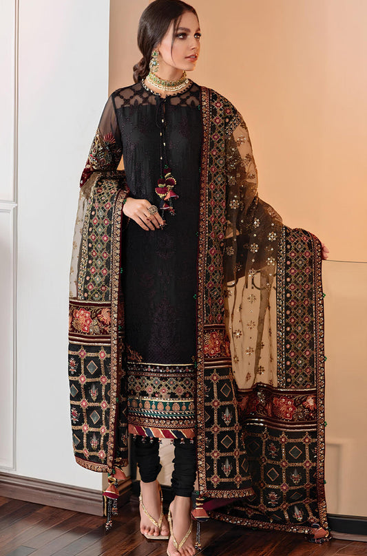 MP201-3 Piece Unstitched Heavy Embroidered Lawn Suit With Heavy Embroidered Organza Dupatta
