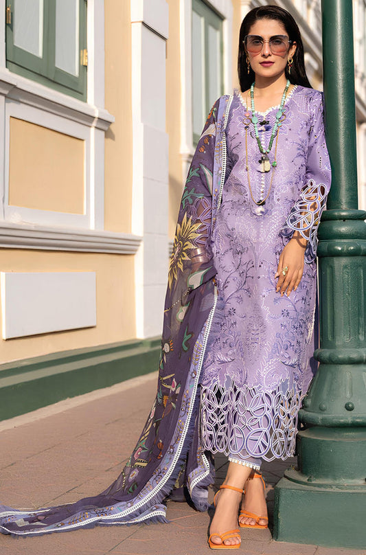 MP204-3 Piece Unstitched Heavy Embroidered Lawn Suit With Digital Printed Silk Dupatta