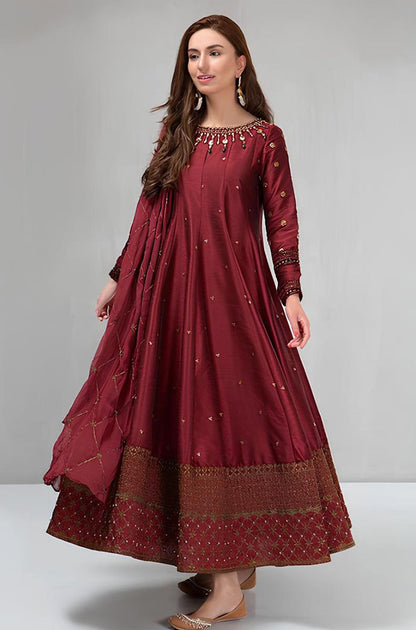 MP099-Maria B Winter, unstiched 3 piece kataan silk frock style embroidered suit