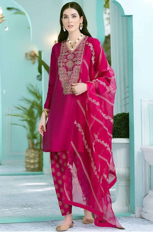 MP240-Embroidered 3pc Lawn Dress With Chiffon Embroidered Dupatta