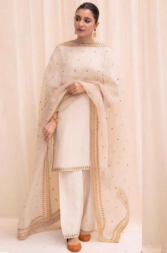 MP778-SUMMER 3PC Lawn Embroidered Shirt With Organza Embroidered Dupatta