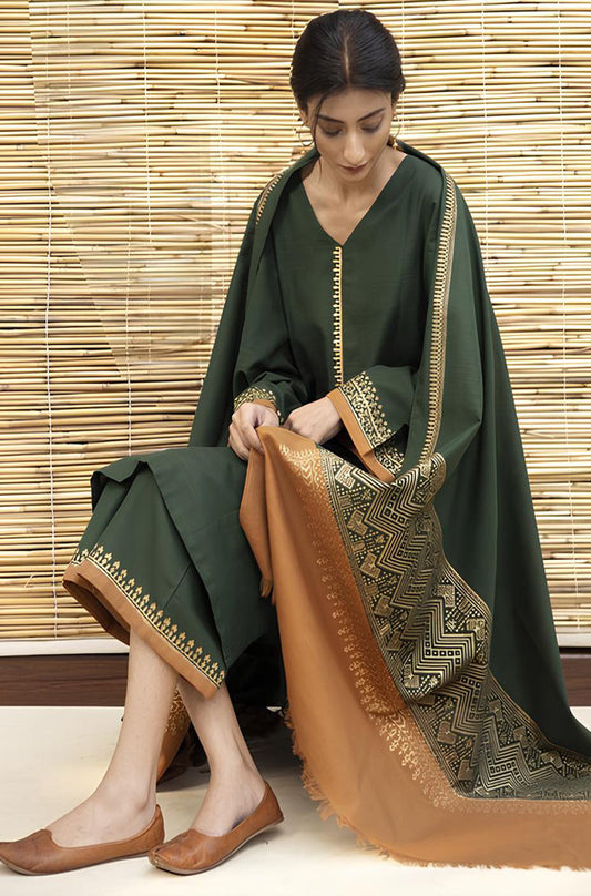 MP531-3PC Dhanak suit with Embroidered Shawll