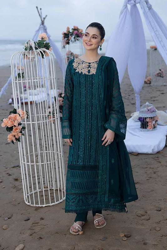 MP1233 - AZURE - 3PC Lawn Embroidered Shirt with Chiffon Embroidered Dupatta and Trouser