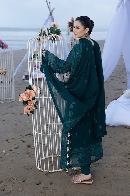 MP1233 - AZURE - 3PC Lawn Embroidered Shirt with Chiffon Embroidered Dupatta and Trouser