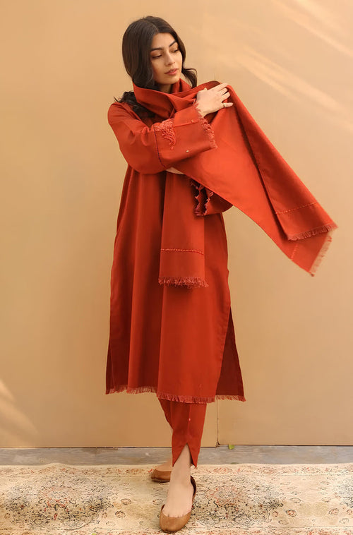 MP565-WINTER 3PC Dhannak Embroidered Suit with Dhanak Embroidered Shawll