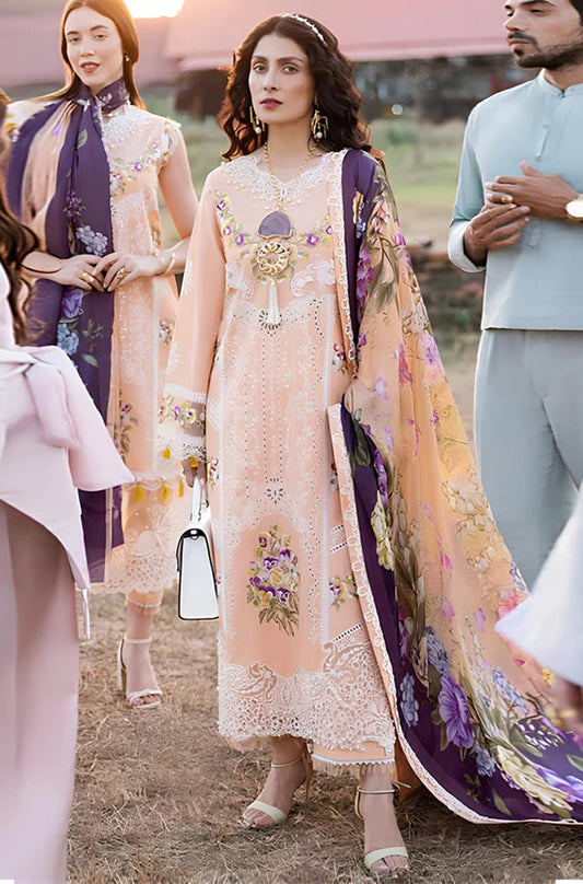 MP711-SUMMER MUSHQ 3PC EMBROIDERED LAWN SUIT WITH PRINTED SILK DUPATTA