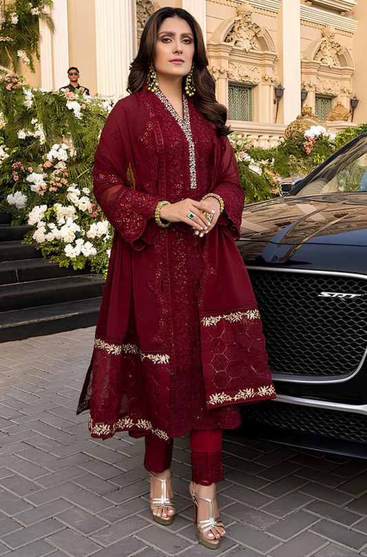 MP733-SUMMER 3 Piece Unstitched Heavy Embroidered Lawn Suit With Heavy Embroidered Chiffon Dupatta