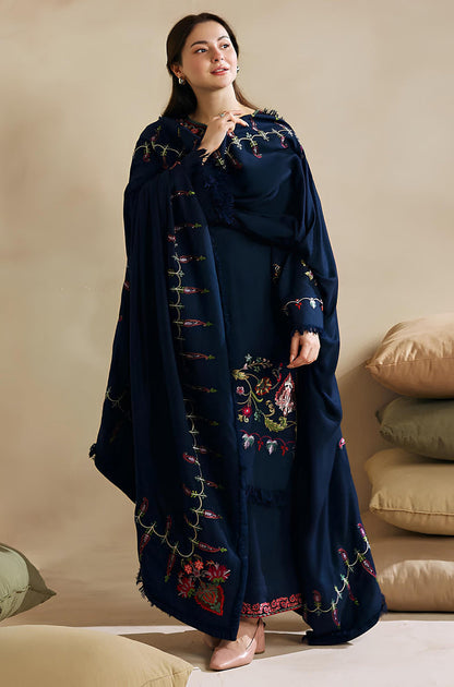 MP601-WINTER 3-Pc Embroidered Dhanak Suit with Heavy Embroidered Dhanak Shawll