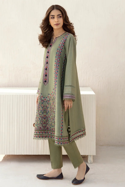 MP550-3pc Winter Embroidered khaddar Shirt With Bumble Wool Shawll