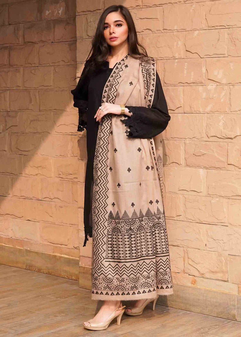 MP557-WINTER 3PC Dhannak Embroidered suit with Printed Shawll