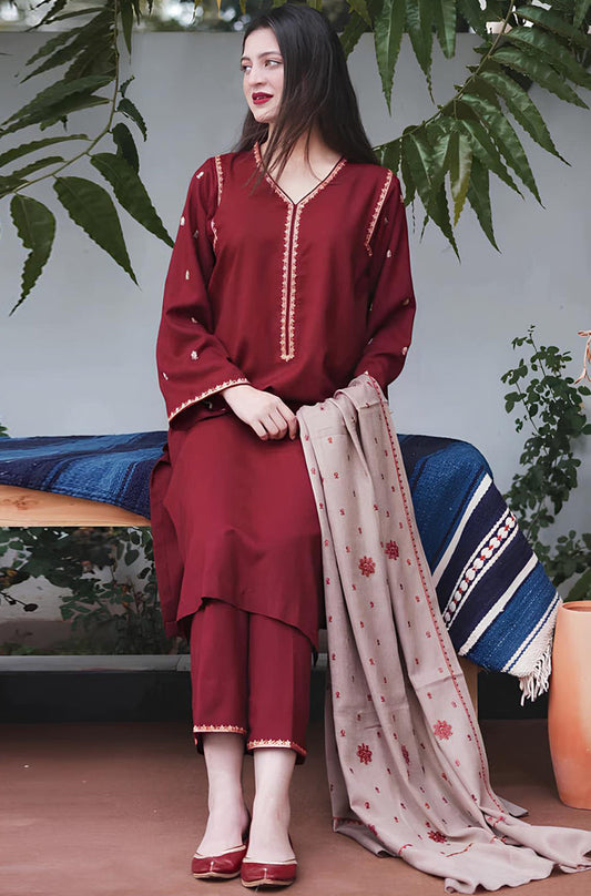 MP503 - WINTER 3PC Dhanak suit with Embroidered Shawll