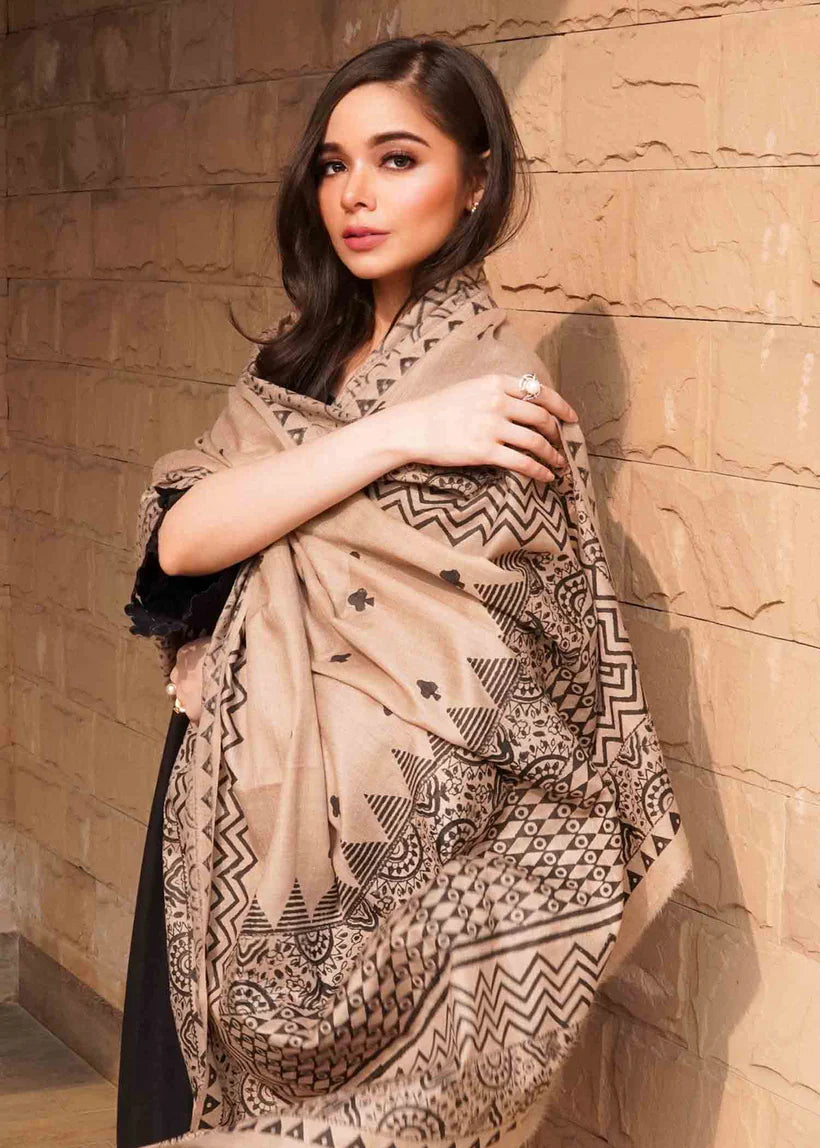 MP557-WINTER 3PC Dhannak Embroidered suit with Printed Shawll