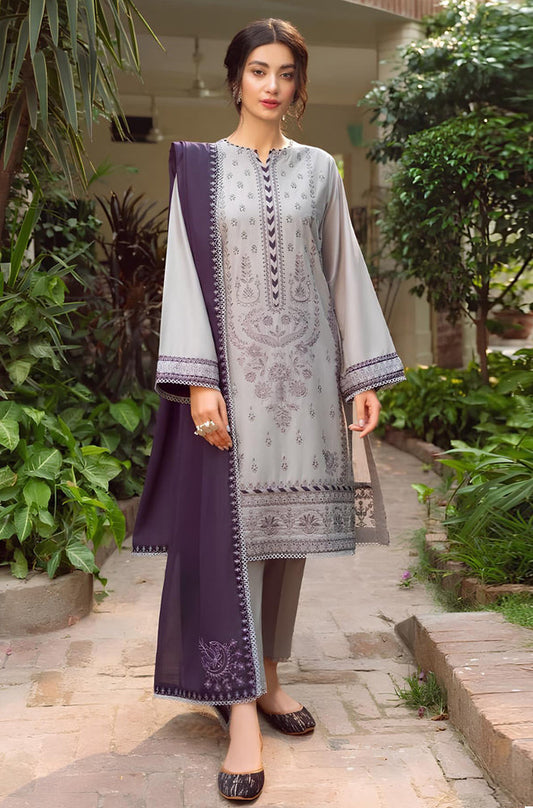 MP233-Jazmin - 3PC Lawn Embroidered Shirt with Bamber Chiffon Embroidered Dupatta and Lawn Trouser
