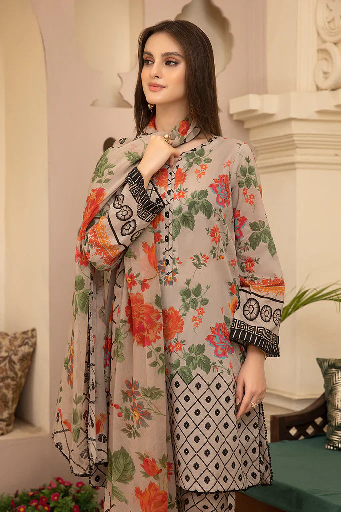 MP700-3PC Lawn Digital Printed Shirt With  & Digital Printed Bamber Chiffon  Dupatta