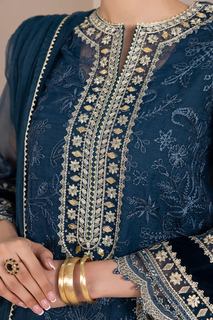 MP727-BAROQUE-Embroidered 3pc organza dress with organza duppata