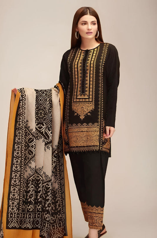 MP510-WINTER 3PC Khaddar Embroidered Suit with Printed Wool Shawll Winter