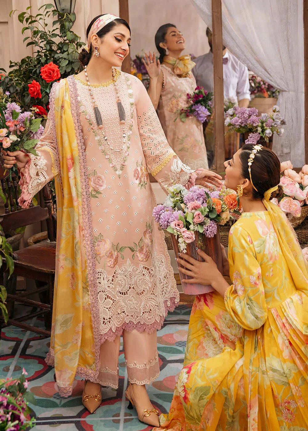 MP211-MUSHQ 3PC EMBROIDERED LAWN SUIT WITH PRINTED ORGANZA DUPATTA