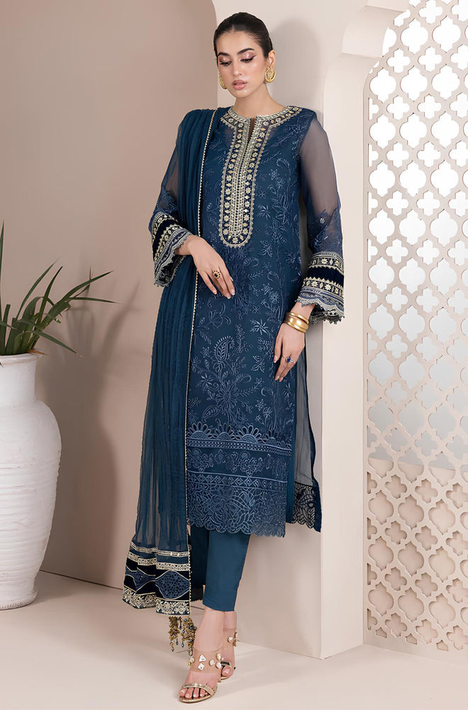 MP727-BAROQUE-Embroidered 3pc organza dress with organza duppata