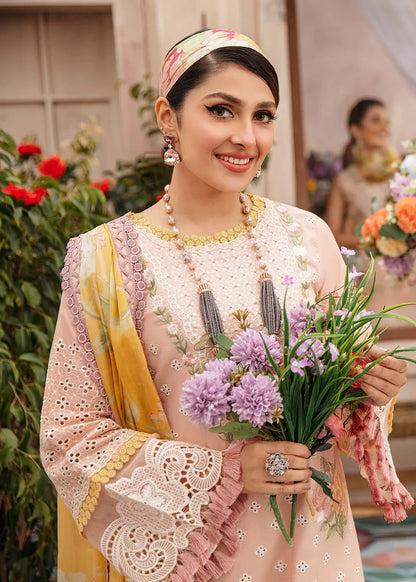 MP211-MUSHQ 3PC EMBROIDERED LAWN SUIT WITH PRINTED ORGANZA DUPATTA